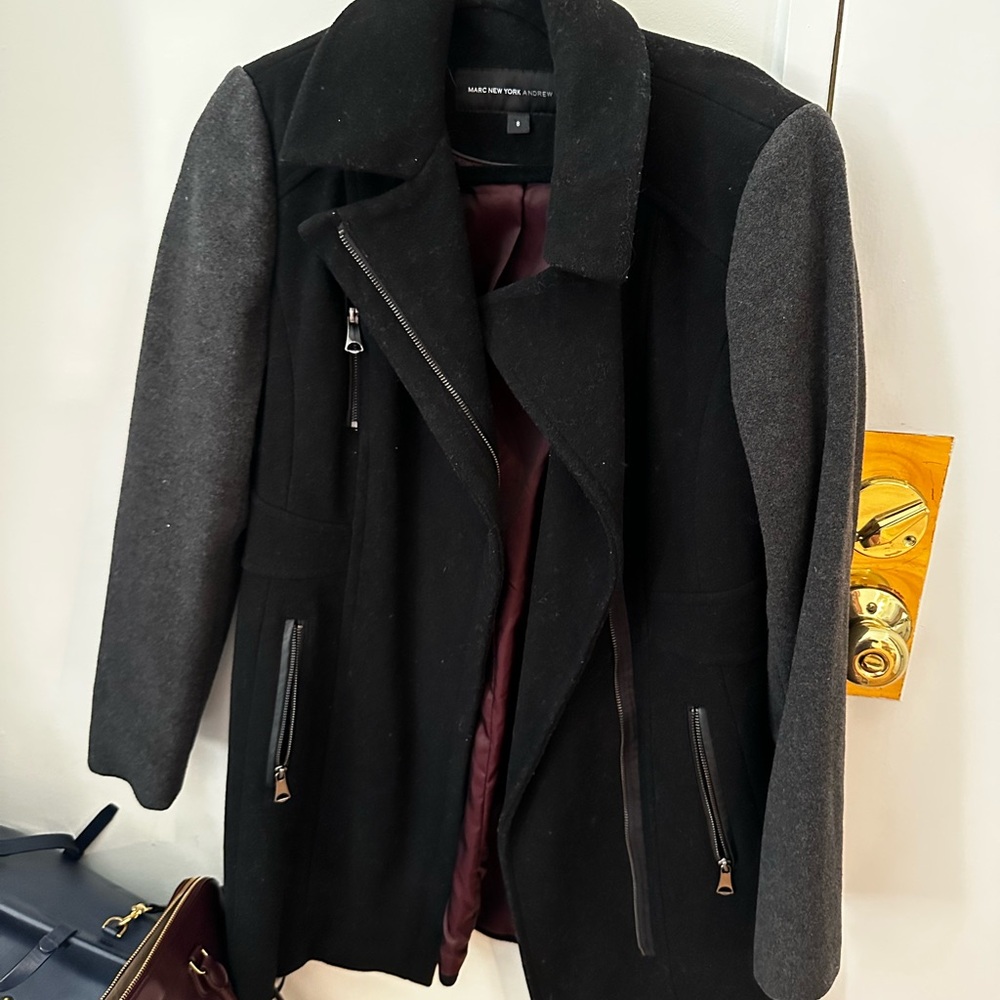 Black and Gray Wool Blend Coat